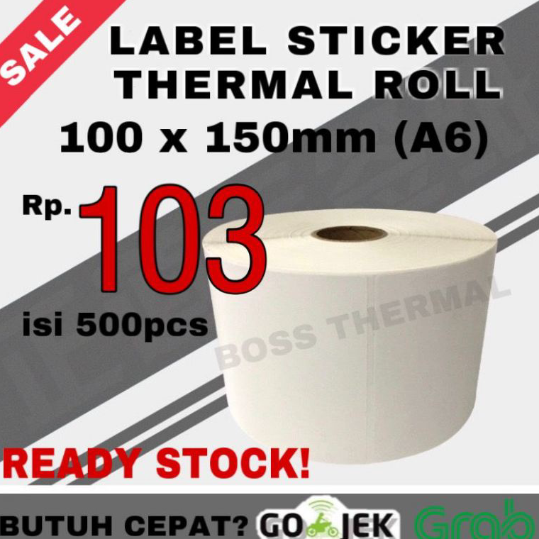

8.8 MALL KERTAS LABEL THERMAL 100x150 sticker BARCODE ukuran A6 100 x 150