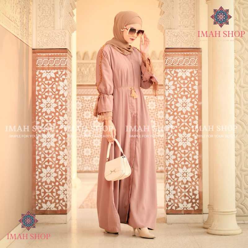 Cuci Gudang Abaya Hitam Turkey Gamis Syari Muslimah Bahan Jetblack Hitam Kombinasi Tile Polkadot