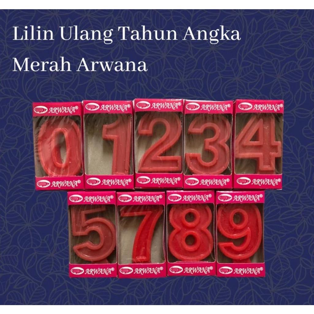 lilin angka merah lilin kue ulang tahun party happy birthday 0 s/d 9 merk arwana ecer satuan