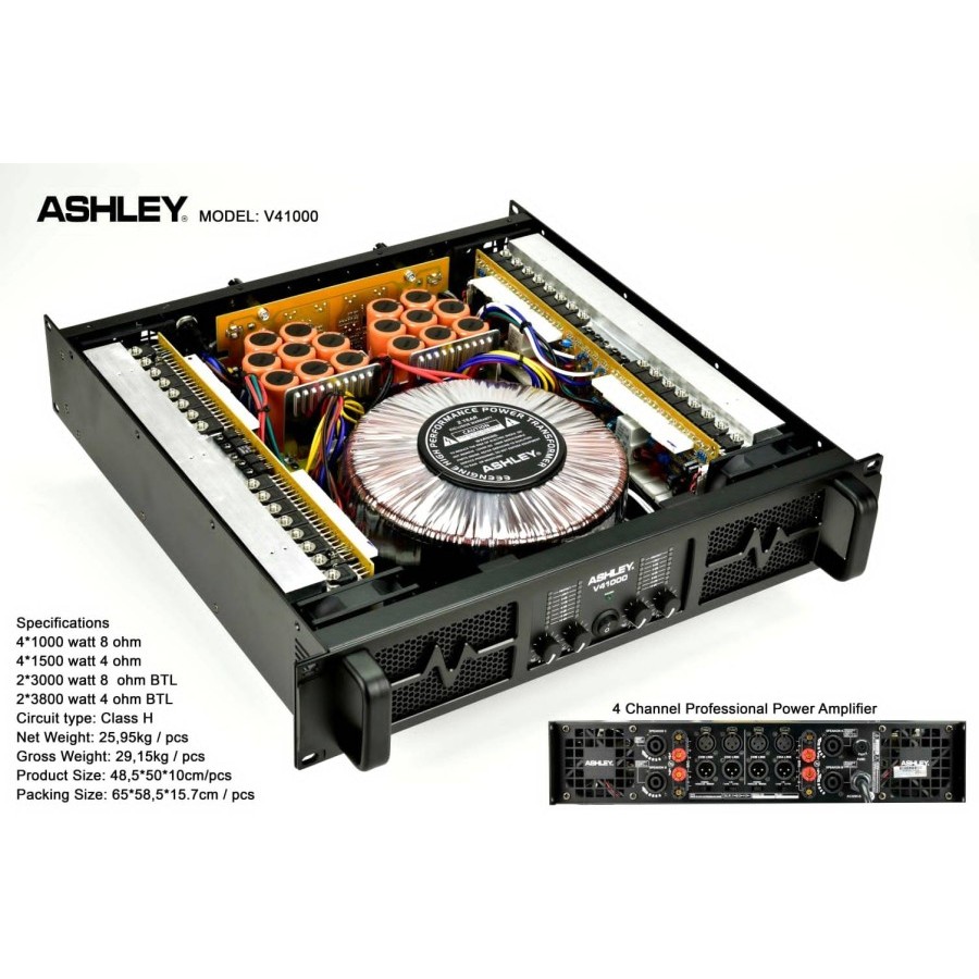 POWER ASHLEY V41000 AMPLIFIER ASHLEY V 41000 4 CH ORIGINAL