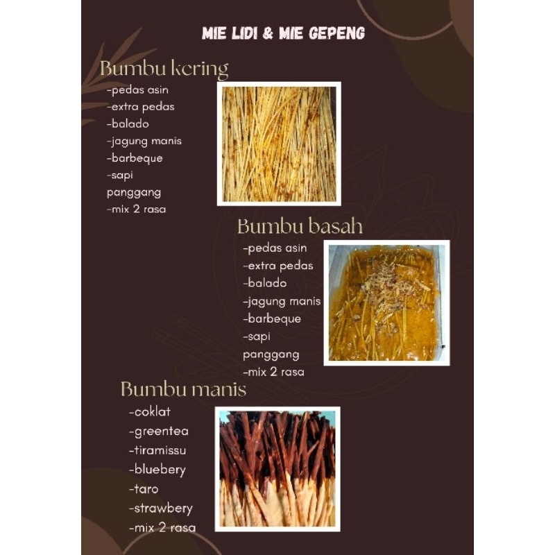 

mie lidi bumbu kering box pedas mie lidi box gurih renyah