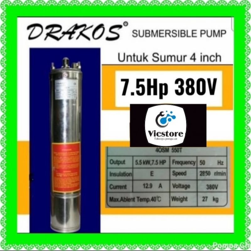 Dinamo motor pompa satelit Drakos 7.5hp 3phase 4osm-550t submersible 4