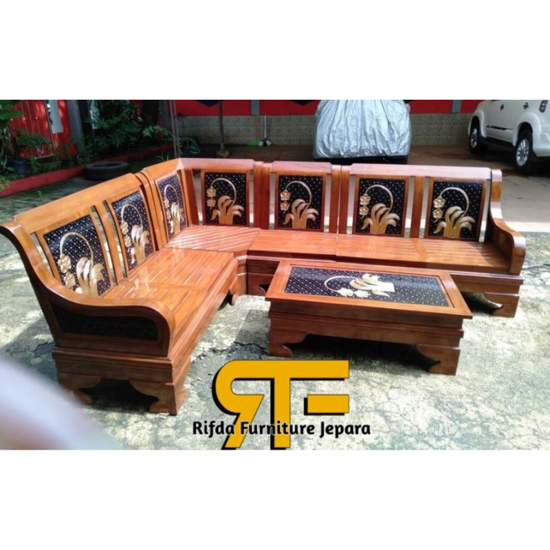 Kursi tamu sudut jati ukir bunga tulip / Kursi tamu sudut termurah