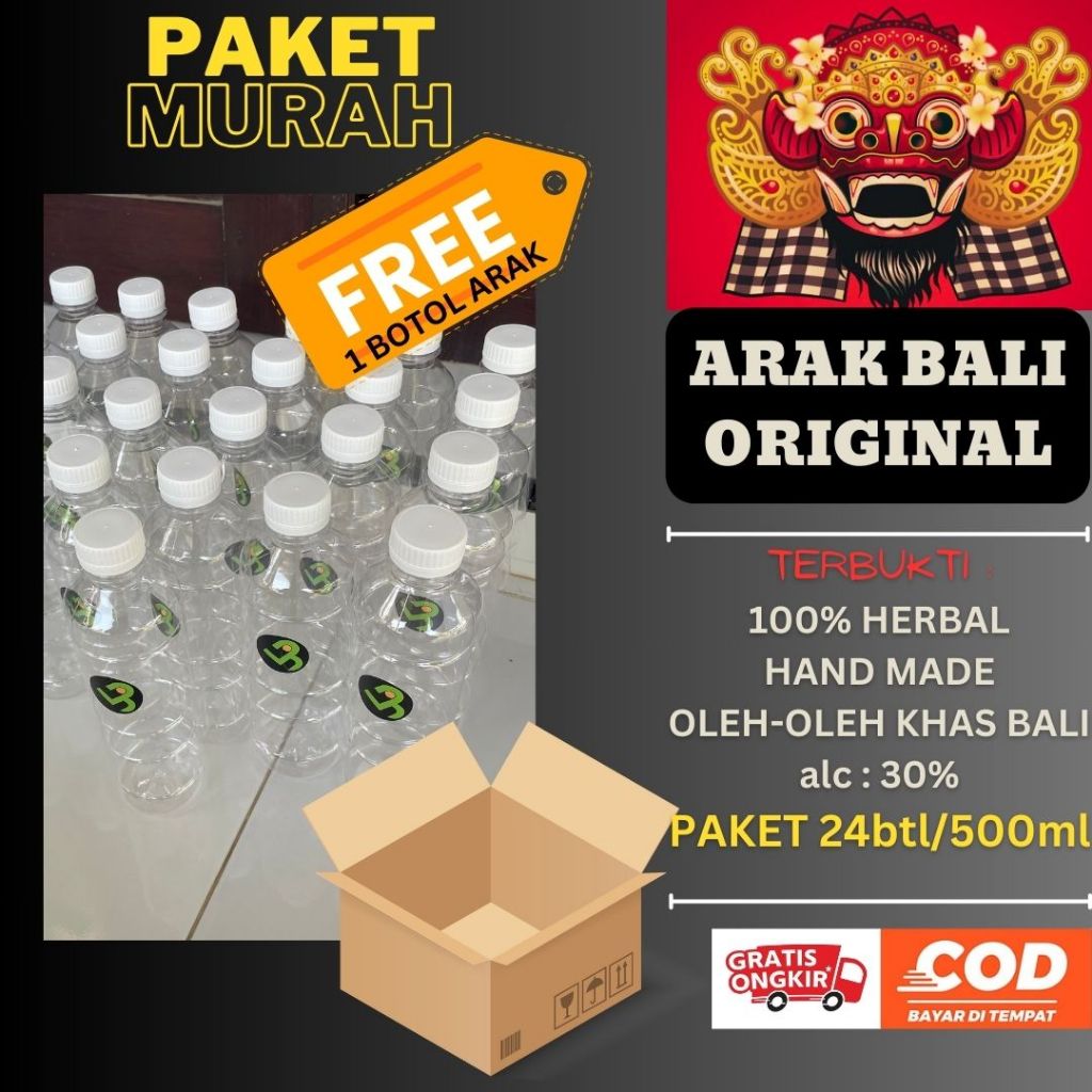 

[PAKET] ARAK BALI ORIGINAL 24 BOTOL + GRATIS 1 BOTOL , 550ml ALC 30% , MINUMAN RAMUAN, Oleh-oleh Khas Bali.