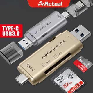 Foto Actual 4 in 1 Card Reader High-Speed Smart 3.0 Metal Type C / Micro USB / SD Card / TF Memory Card Read OTG Adapter