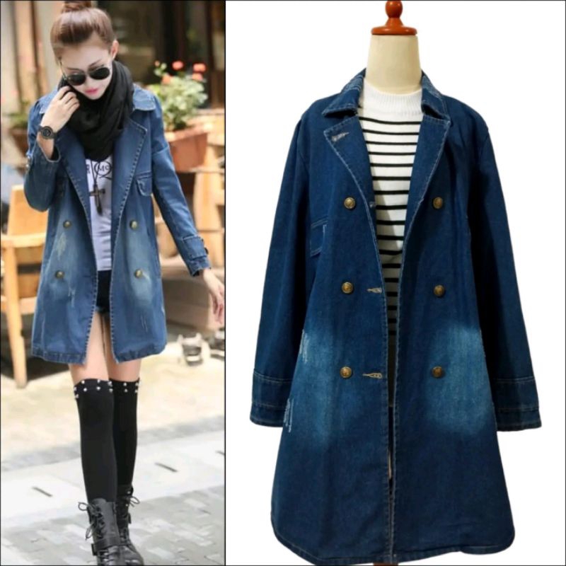 Denim / Trench Coat / Long Coat / autumn coat  / Spring coat / coat panjang / outer