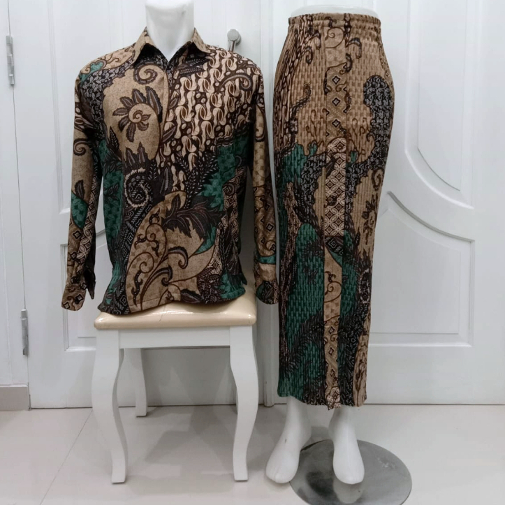 Action NowYy5Y9 Paling Murah !!! ( Bisa COD ) Couple Rok Plisket & Kemeja Batik Lengan Panjang M L X