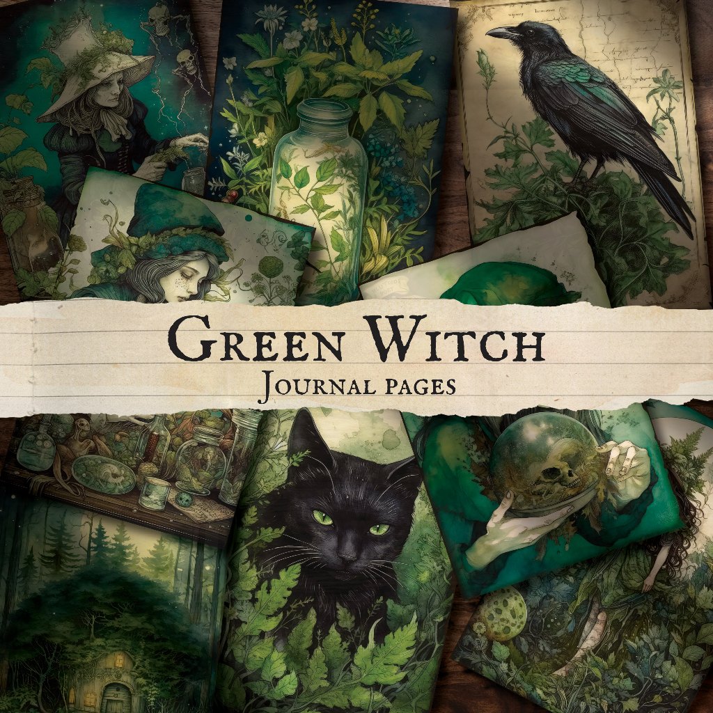 

GREEN WITCH - JOURNAL PAPER - WALL DECOR - DECOR PAPER VINTAGE