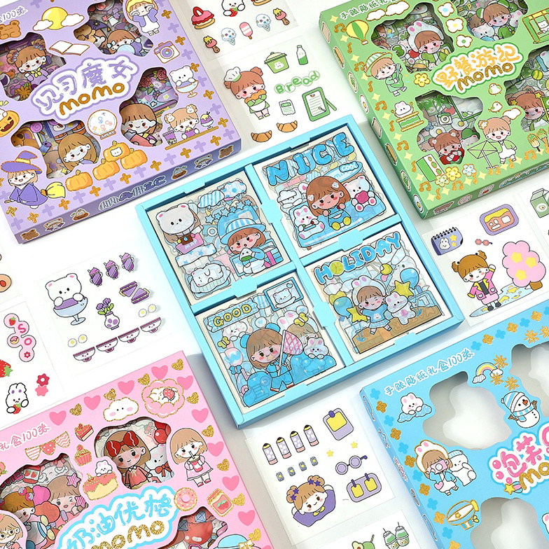 

12.12 FLASH SALE Stiker 2D 100 Lembar Sticker Momo Kartun Korea Lucu Anti Air Water Proof MOMO ASLI
