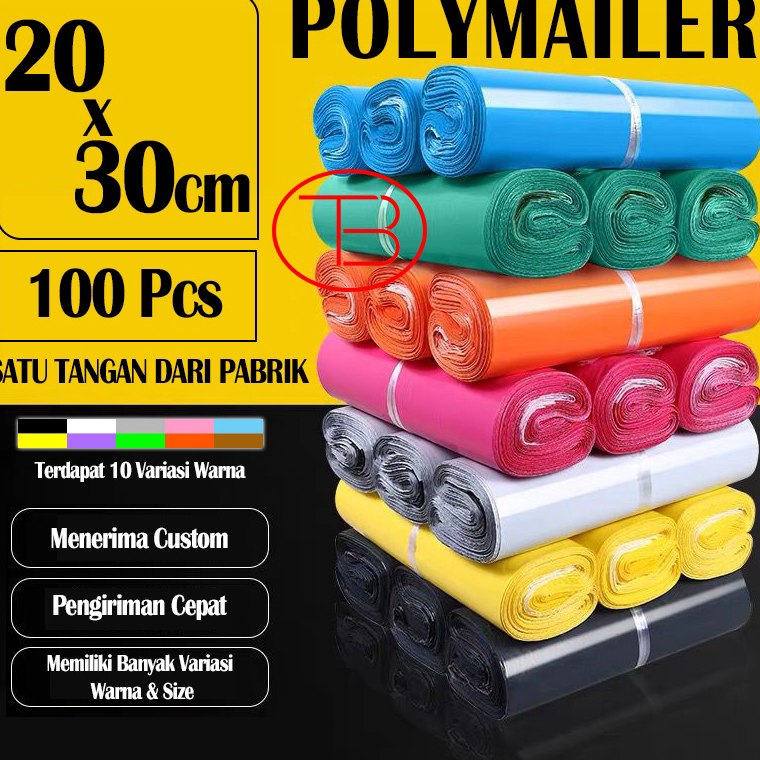 

7.7 STOK READY Polymailer Plastik 20X30CM Packing LDPE Hitam Glossy Isi 100PCS Grosir Termurah Lem Perekat Tidak Mudah Sobek