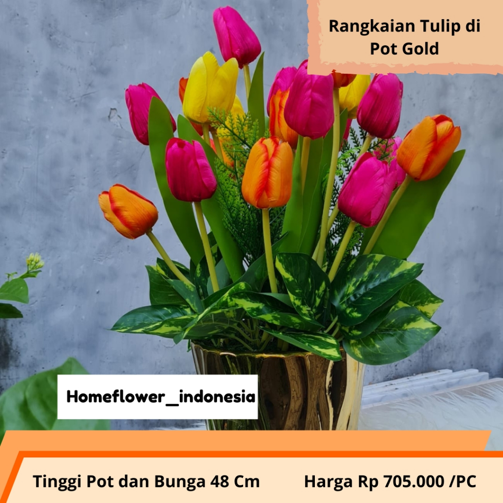 Rangkaian Tulip Artificial dalam Pot Gold