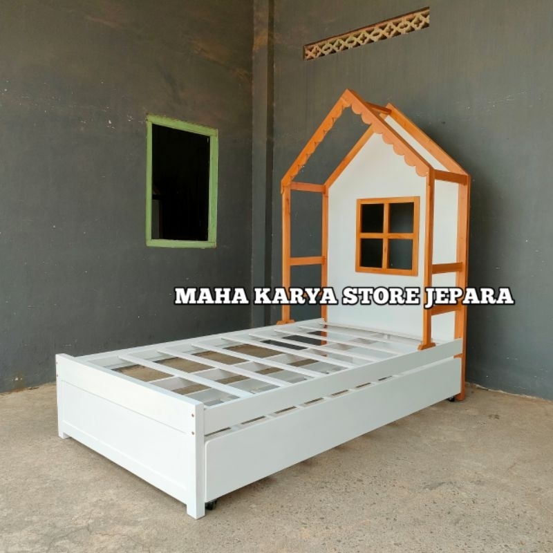 DIPAN ANAK MINIMALIS CUSTOM SORONG 120X200 PUTIH COKLAT REAL PICT