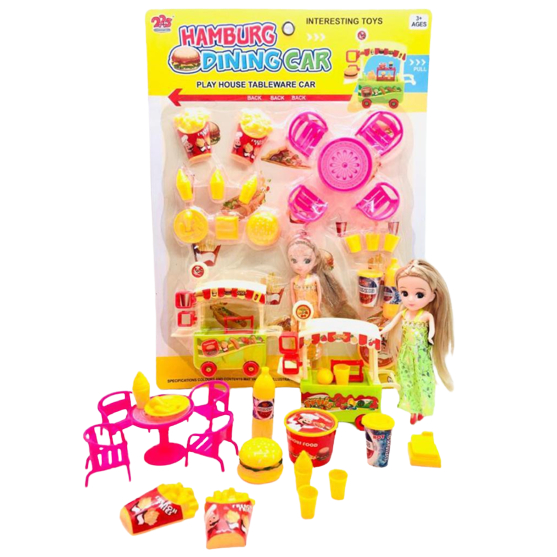 Mainan Anak Gerobak Jualan Buah-Buahan Es Krim Burger Kebab Fast Food Barbie Shop Doll