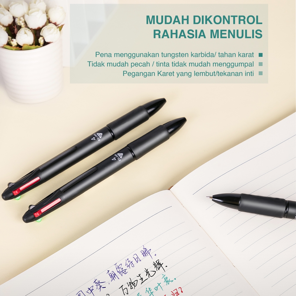 

Deli pulpen cetek warna-warni 4 warna 0.7mm pulpen pelajar multifungsi 33390