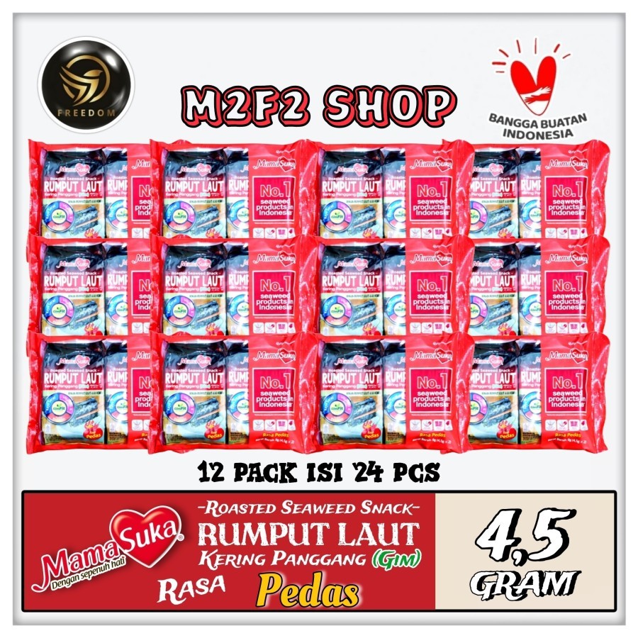 

MamaSuka Snack Rumput Laut Panggang Rasa Pedas - 4,5 gr (Kemasan 12 Pack)