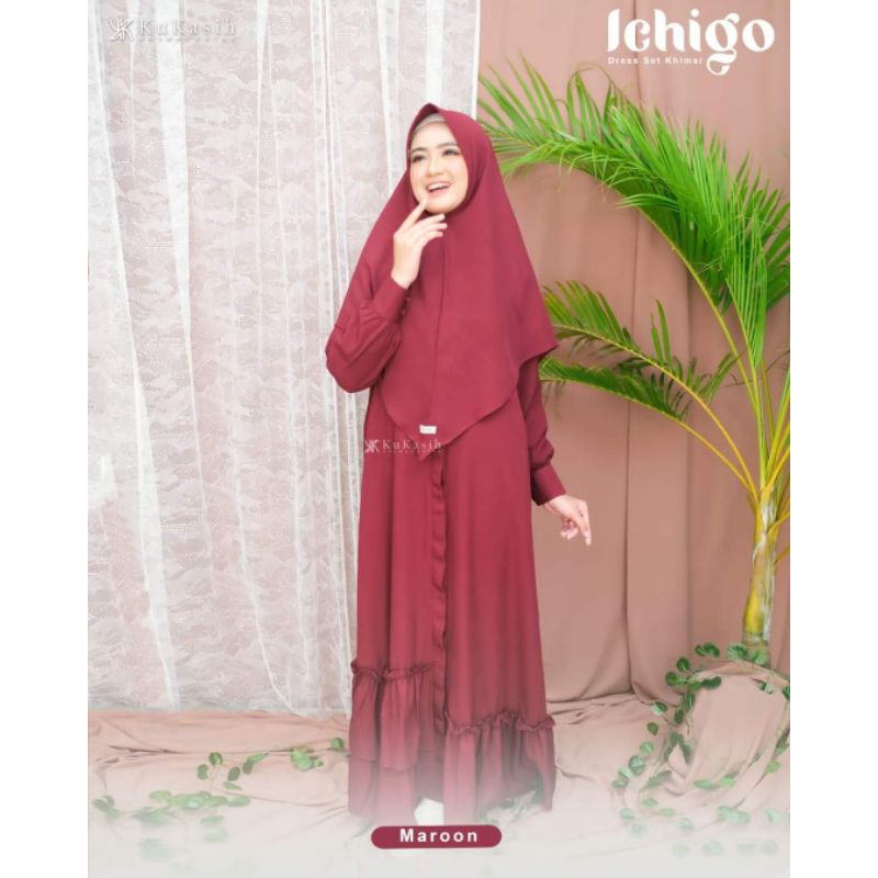 Gamis ICHIGO set Khimar by kukasih, ready warna maroon size M