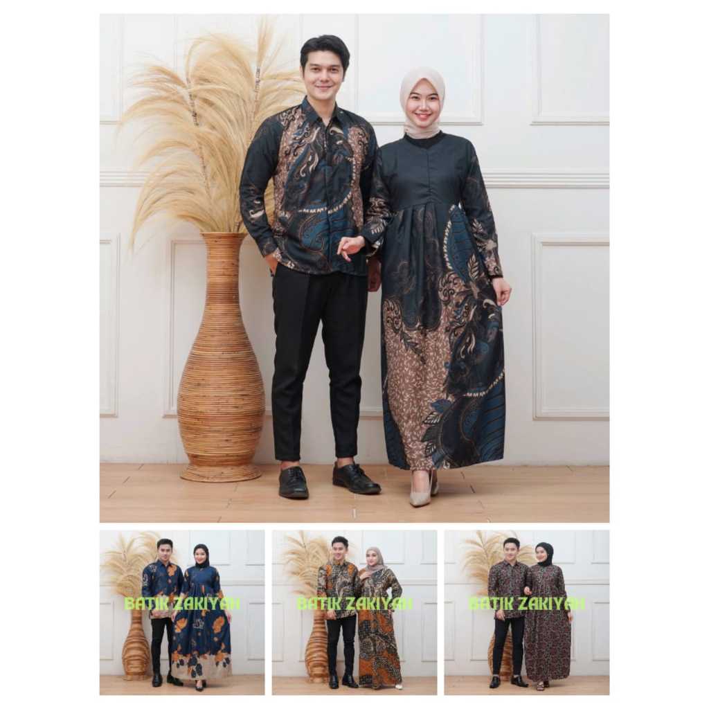 Harga Couple Dress Gamis Batik Murah Ukuran Standar Jumbo Motif Bunga Bahan PoliMikro Couple BATIK M