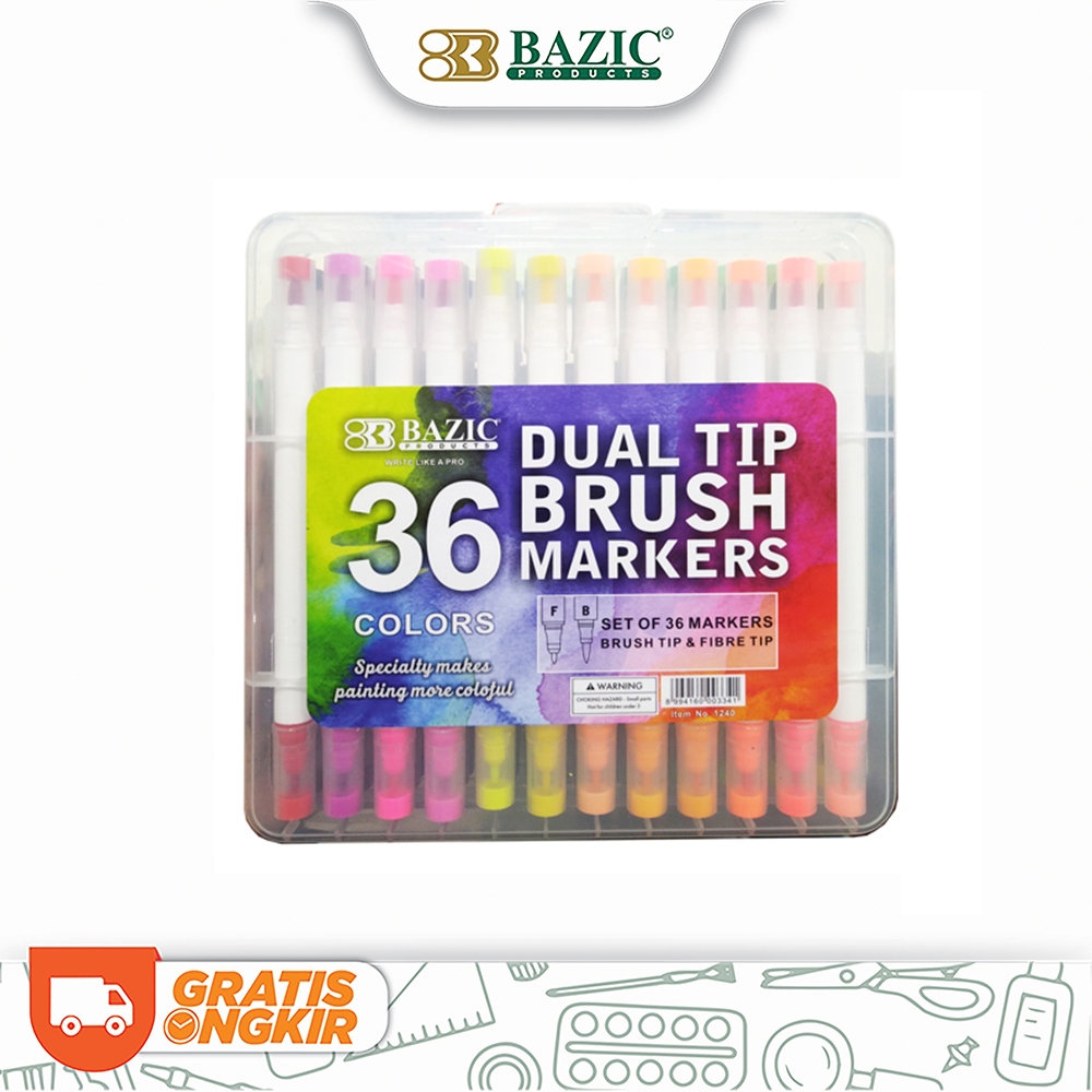 

Bazic 36 Colors Dual Tip Brush Markers - Spidol 36 Warna / Spidol Kaligrafi