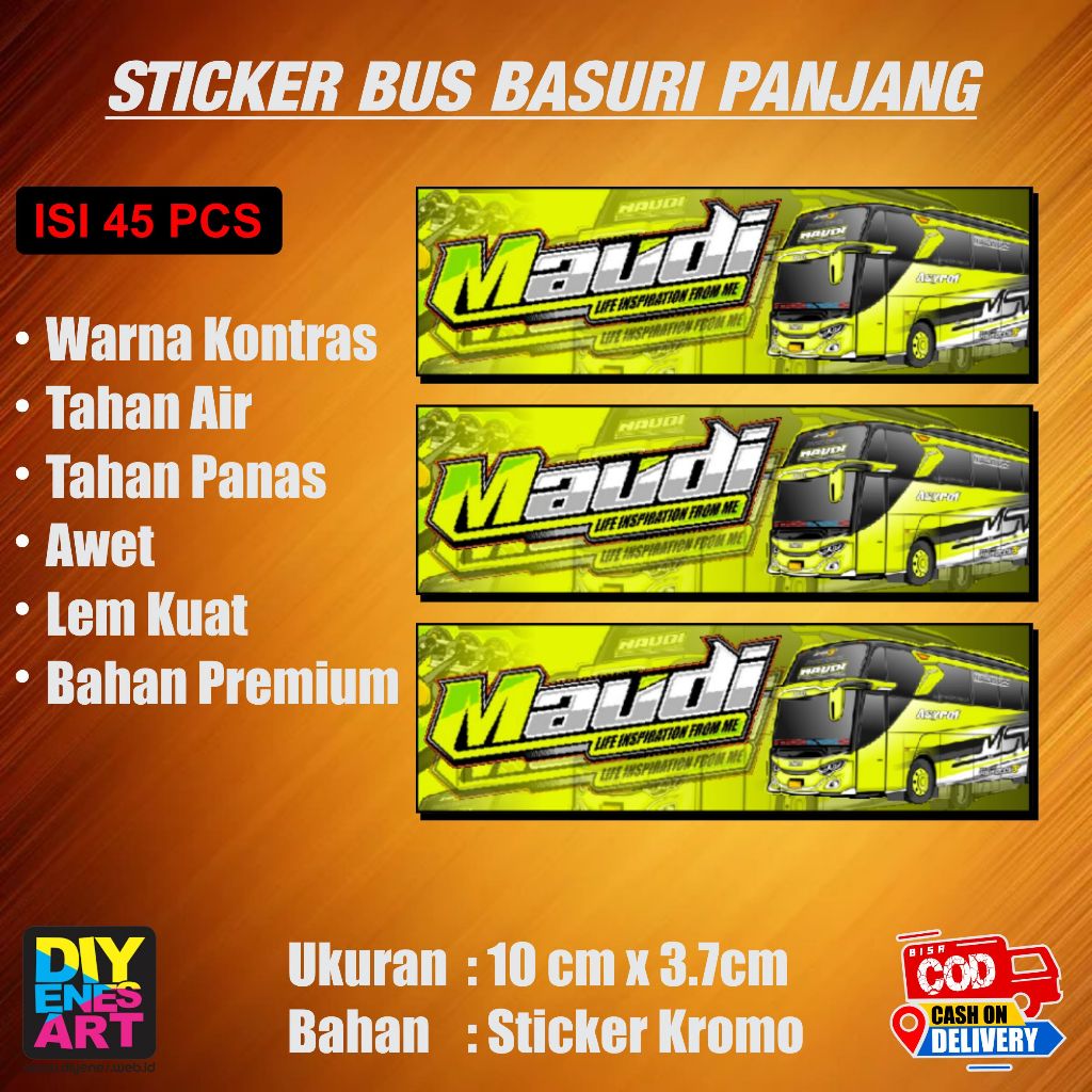 

Stiker Bus Basuri MAUDI panjang isi 45 pcs warna cerah awet jelas MURAH dan BANYAK, Stiker Bis Mania