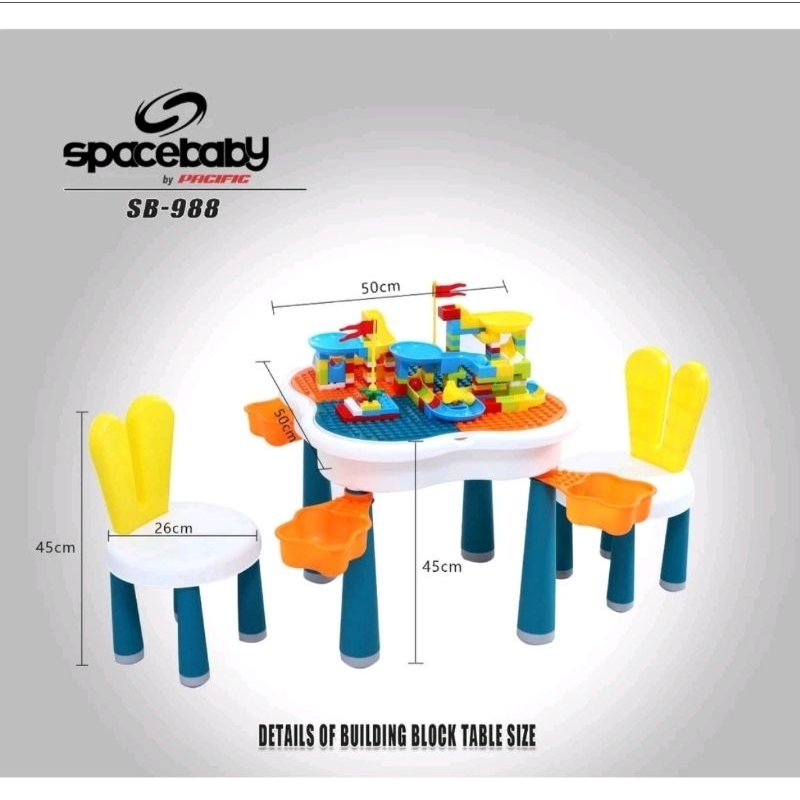 Space Baby Set Kursi dan Meja Lego Multifungsional Table 6in1 SB 988 / Lego Table / Mainan Lego deng