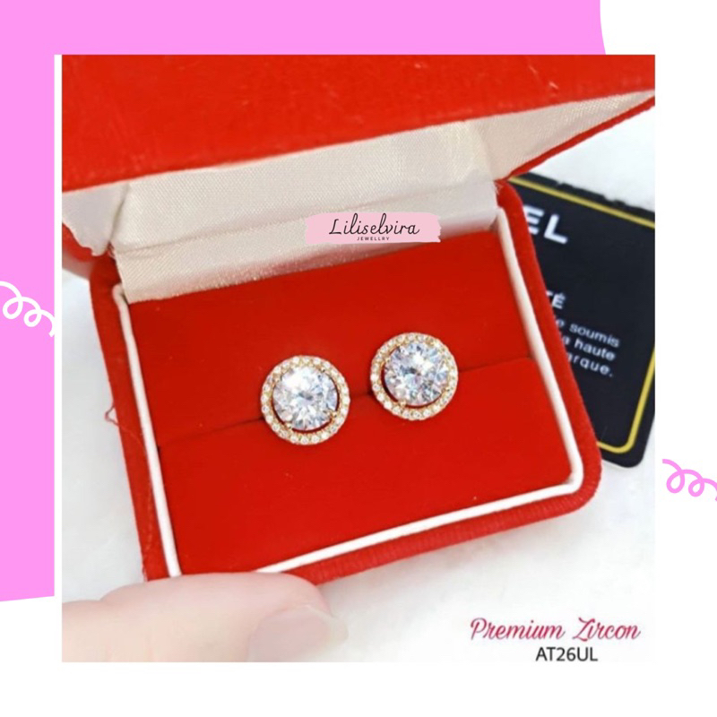 giwang mata mewah berlian titanium gold perhiasan wanita