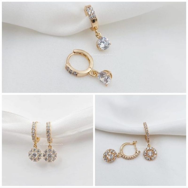 Anting jepit swaroski lapis emas,anting Xuping,anting titanium