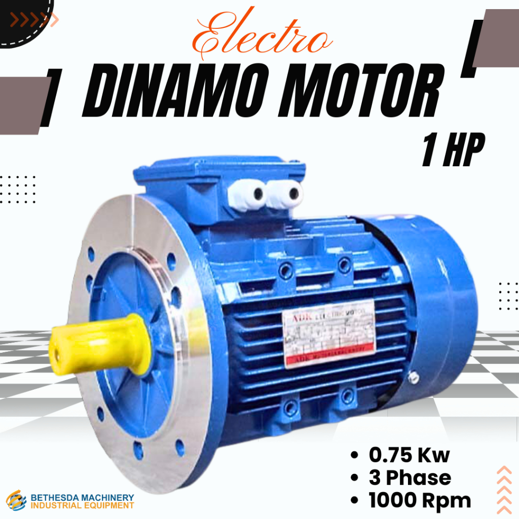 ADK Dinamo 1HP 0.75KW 1000RPM Elektro Motor 3Phase 6Pole Full Tembaga 100% Flange Mounted B5