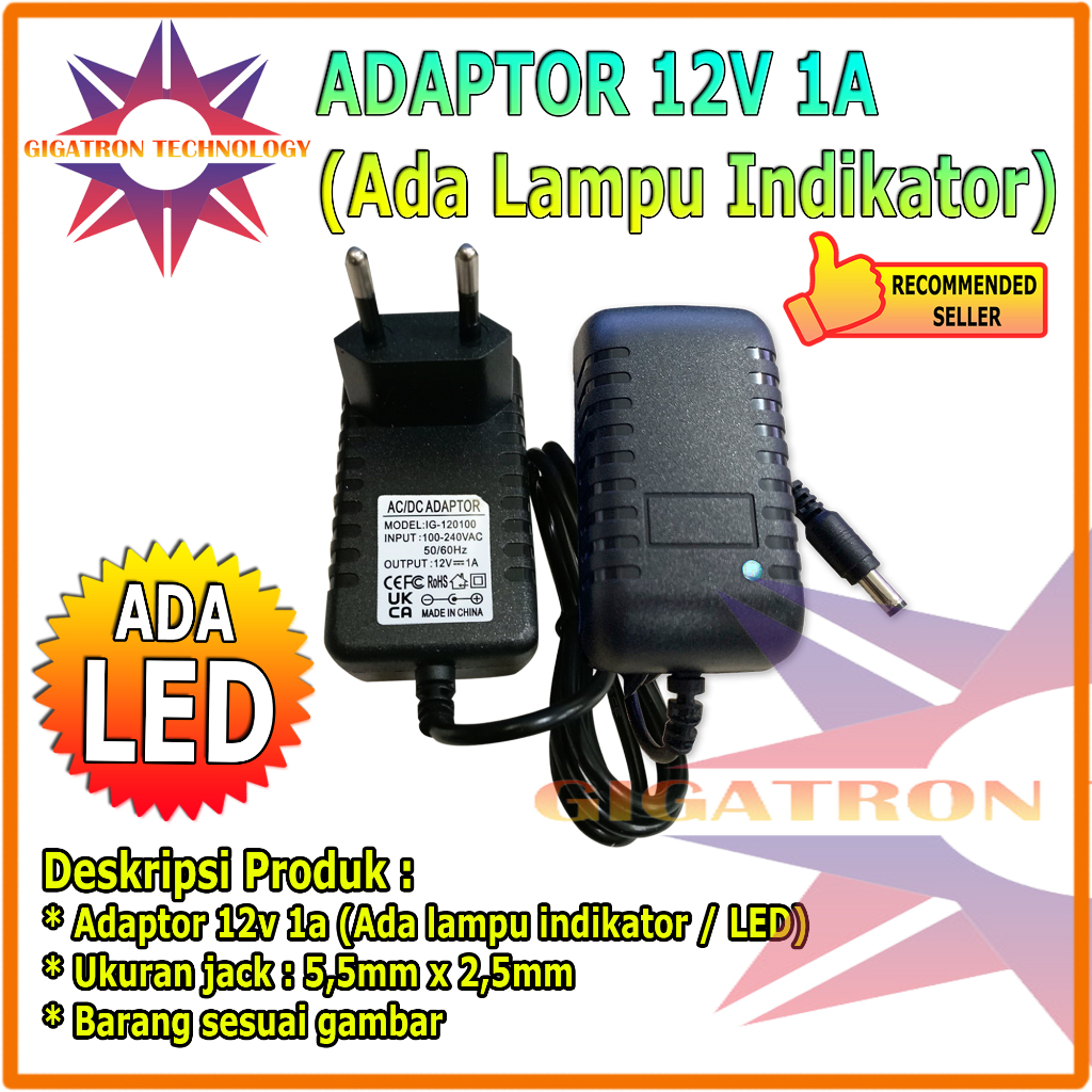 Adaptor DC 12V 1A Murni Switching Adapter Power Supply Charger CCTV 12 Volt 1 Ampere 5.5mm x 2.5mm / Ukuran Jack DC 5,5mm x 2,5mm