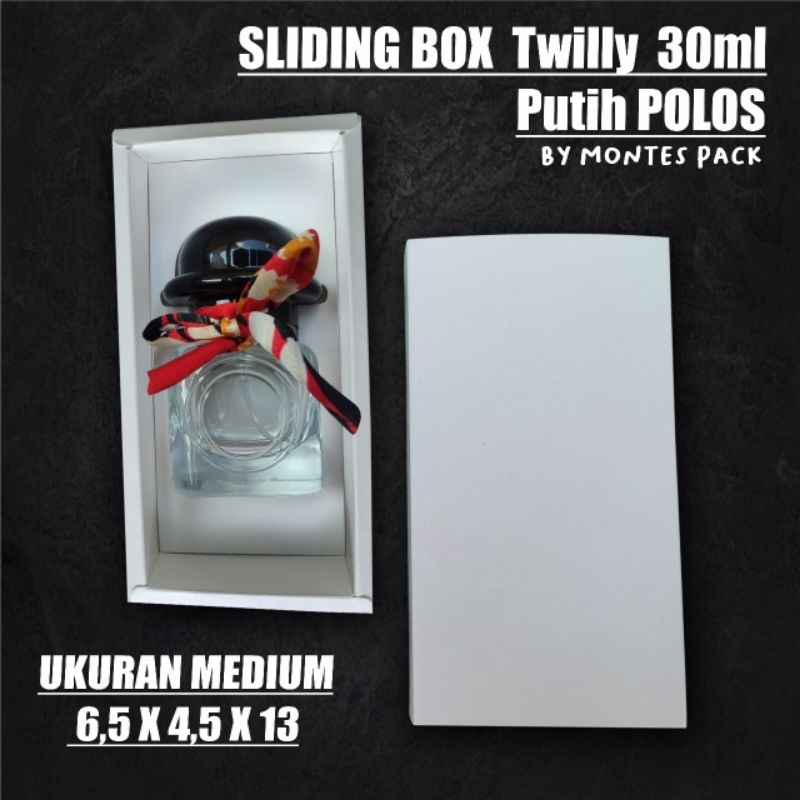 

Slide Box Polos putih Twilly 30ml / SLIDE BOX botol model Twilly 30ml / Polosan