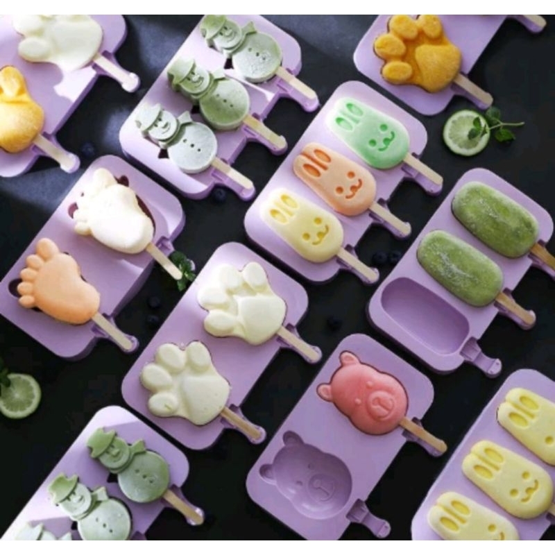 Cetakan es krim silikon /cetakan puding berbetuk karakter lucu free stik