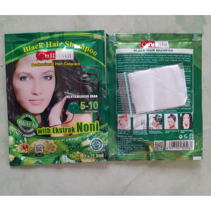 CULTUSIA BLACK HAIR SHAMPO Pewarna rambut Alami ekstrak Noni/Mengkudu persachet
