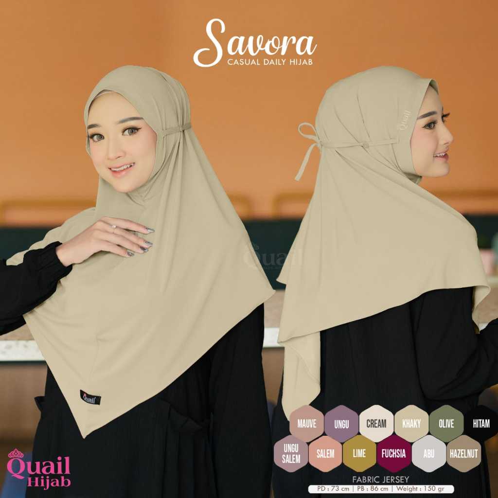 Jilbab Instan Bergo Savora Tali Serut Non Pet Original Quail Hijab Bahan Jersey Premium Casual Daily