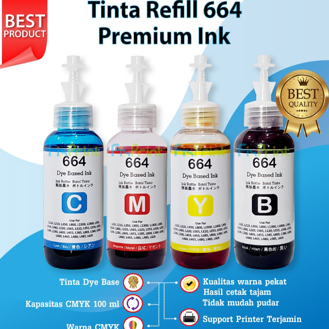 stok baru.. Tinta Premium Epson 664 Pengganti Original Ink T644 Refill Printer L110 L120 L130 L210 L