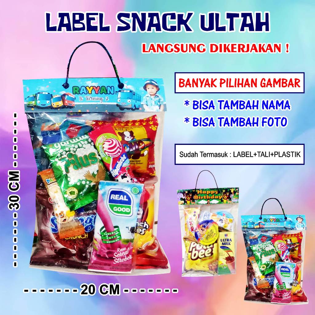 

plastik label ulang tahun anak custom tas Snack ulang tahun