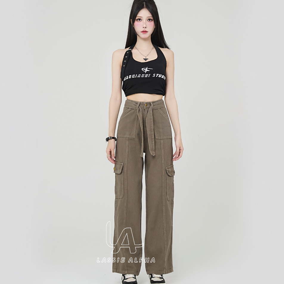 ➽✤★ Lassie alpha J41 jeans wanita jeans coklat jeans musim panas jeans kasual jeans longgar celana p