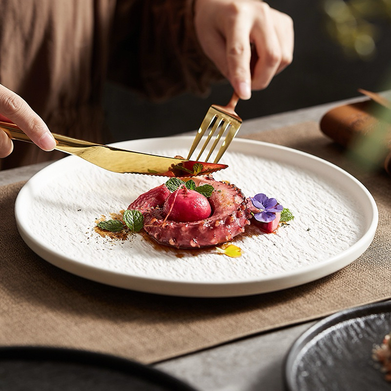 Piring Mangkok Saji Keramik Batu Hitam Putih ala Restaurant Hotel Mewah / Piring Makan / Piring Nasi