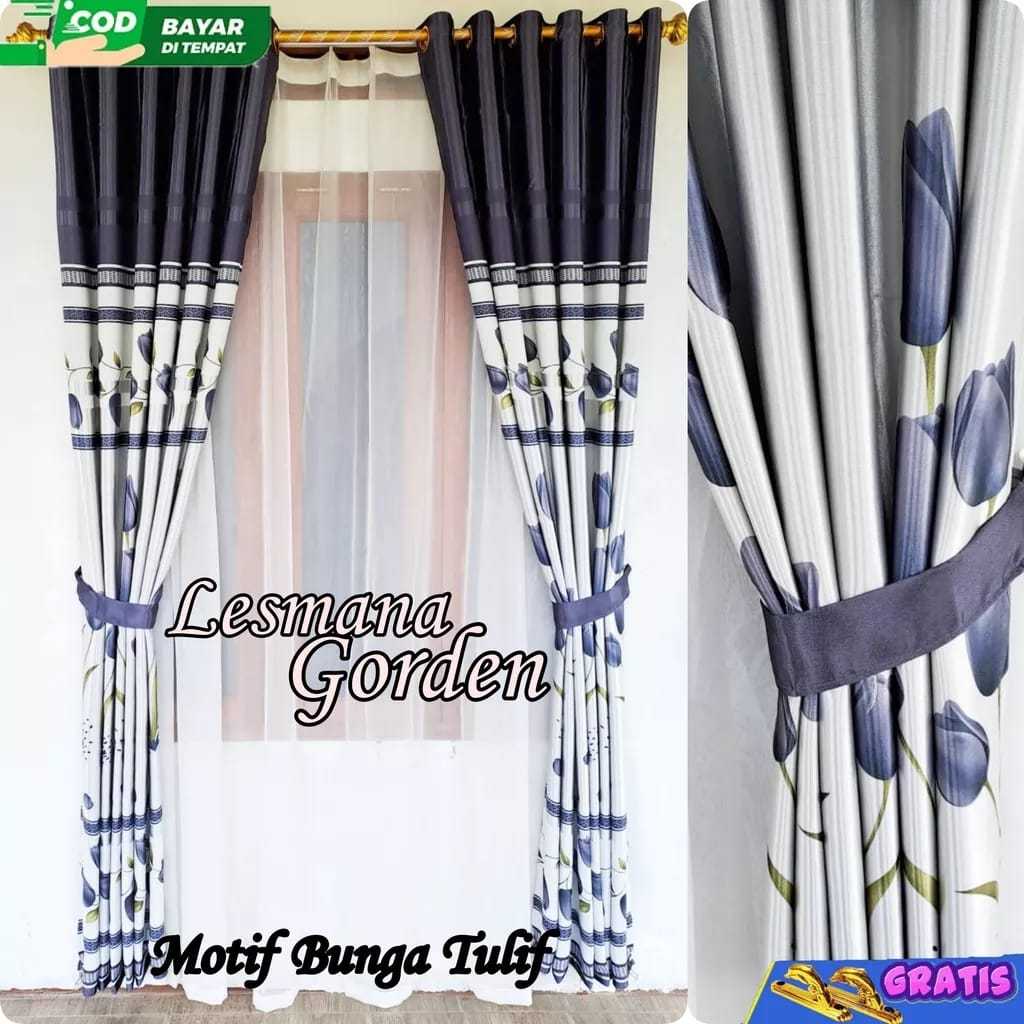 gorden jendela&pintu blackout printing motip tulip glossy panjang 230cm