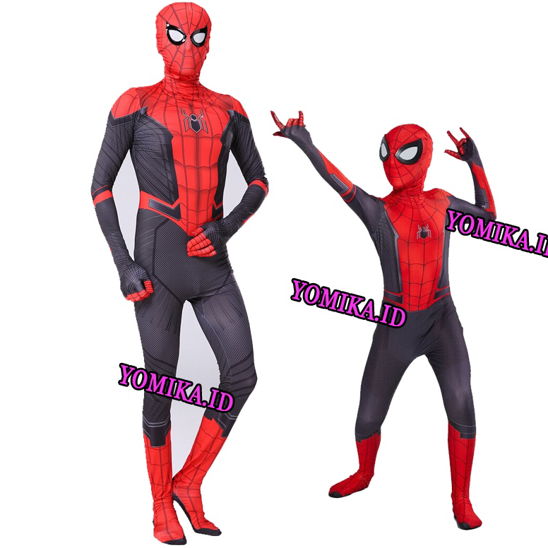 BEST SELLER Kostum Spiderman Merah Hitam Baju Cosplay Superhero Anak Dan Dewasa + Topeng