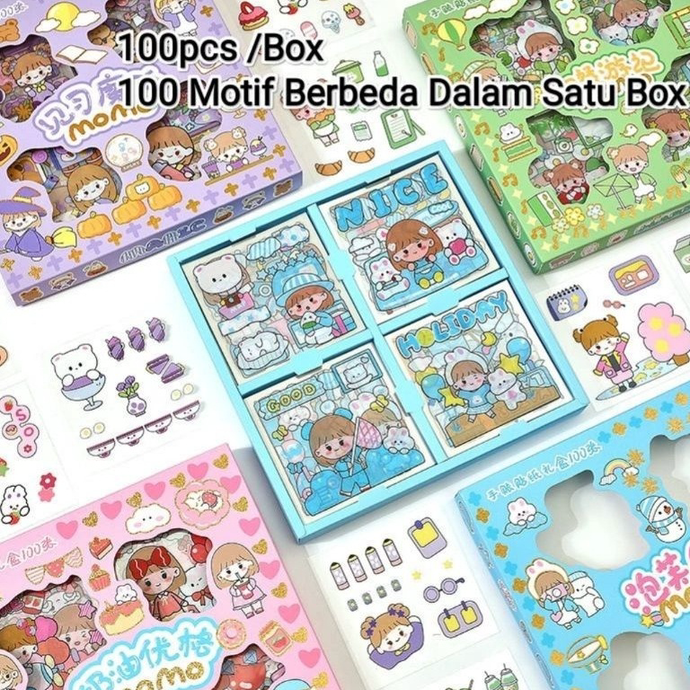 

4.4 FLASH SALE 100 Lembar Sticker Momo Stiker Motif Kartun Korea Lucu Anti Air Dekorasi Handbook Scrapbook DIY