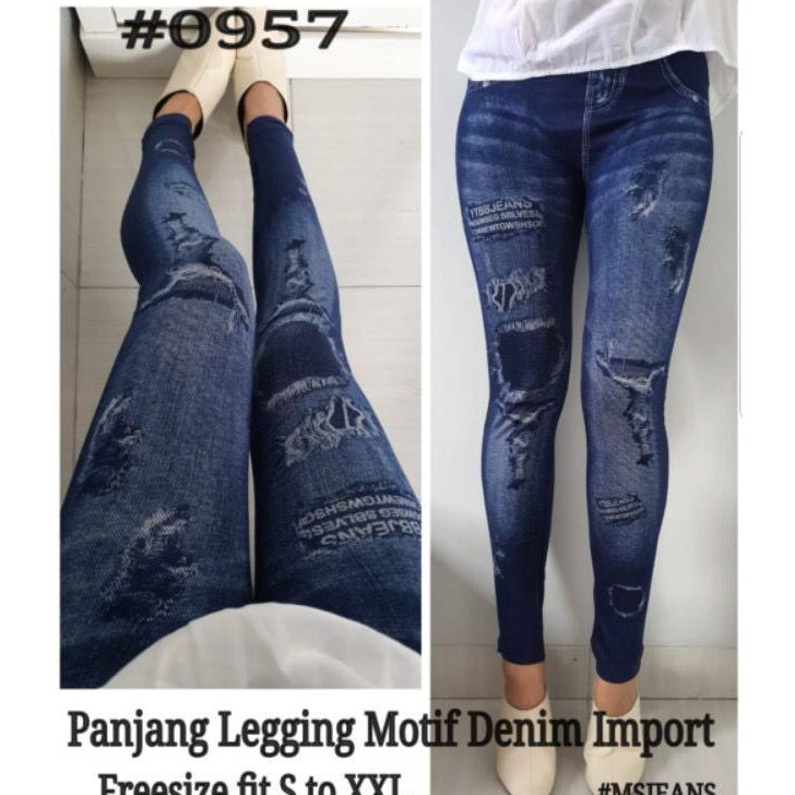 Serba Murah LEGGING JEANS IMPORT FIT TO 80KG / LEGING DENIM WANITA / LEJING JEANS MOTIF