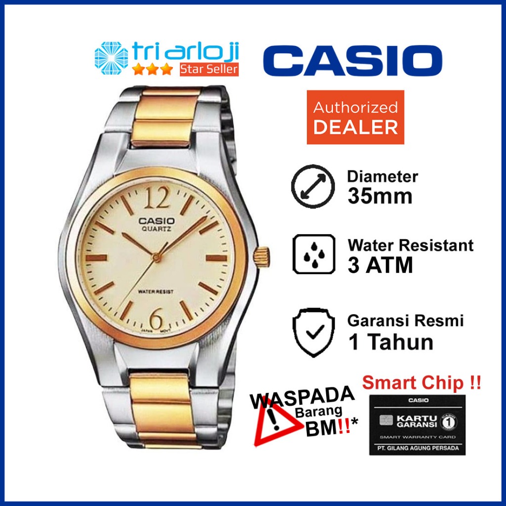 CASIO MTP-1253SG-9ADF Jam Tangan Pria Analog Stainless Silver Gold MTP-1253SG-9A MTP1253SG