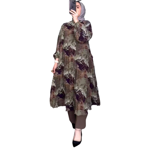 oneset long tunik plisket wanita nayra setelan tunik panjang wanita ceruty setelan celana wanita bus