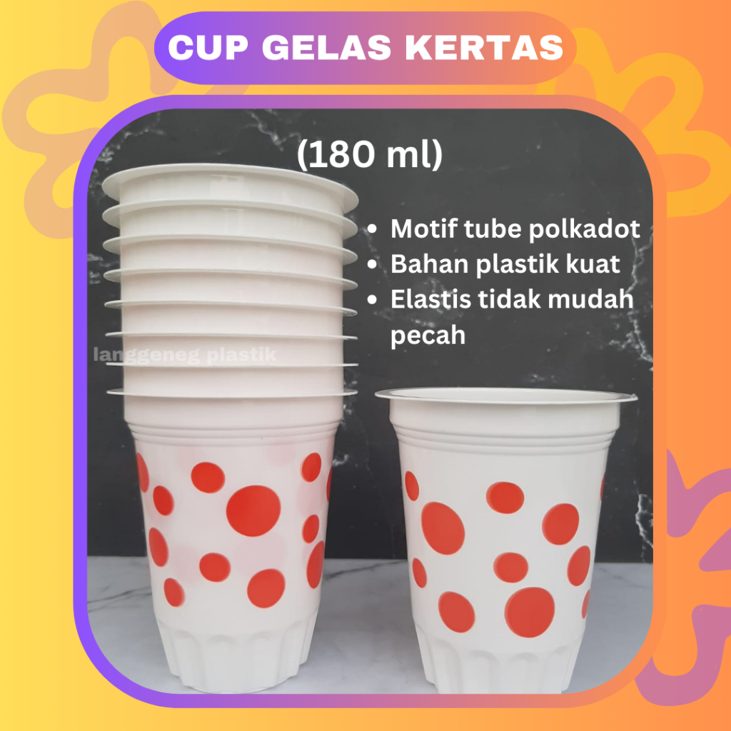 Gelas  Minum Plastik bola-bola | Gelas Plastik Polkadot isi 50 pcs uk. 200 ml