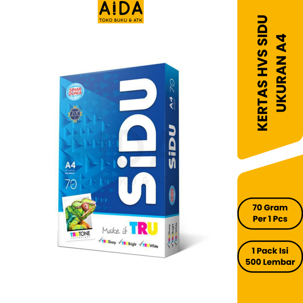 

Kertas HVS A4 SIDU 70 Gr 1 Rim isi 500 Lembar/ Kertas Fotocopy A4 SIDU Murah