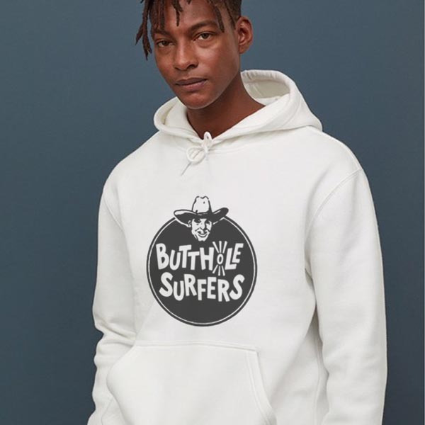 Casual White Hoodie BUTTHOLE SURFERS Hoodie Jumper Bahan Cotton Fleece Casual Unisex