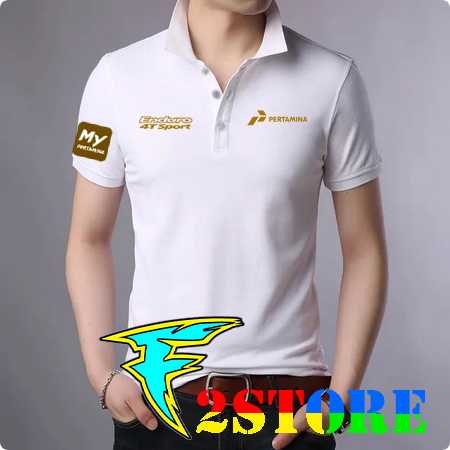 Baju tshirts Kerah Model Kaos Kerah PERTAMINA ENDURO 4TSPORT Tampak Depan F2Astore
