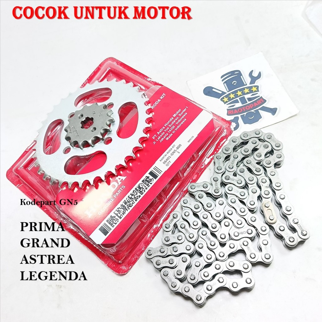 GEAR SET + RANTAI MOTOR GRAND , LEGENDA 1 , PRIMA , LEGENDA 2 KODE GN5