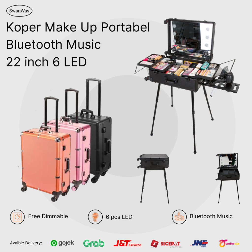 KOPER MAKE UP ARTIST TOUCHSCREEN LED MUA RODA KOTAK KOSMETIK KOPER MEJA RIAS KACA LAMPU LED