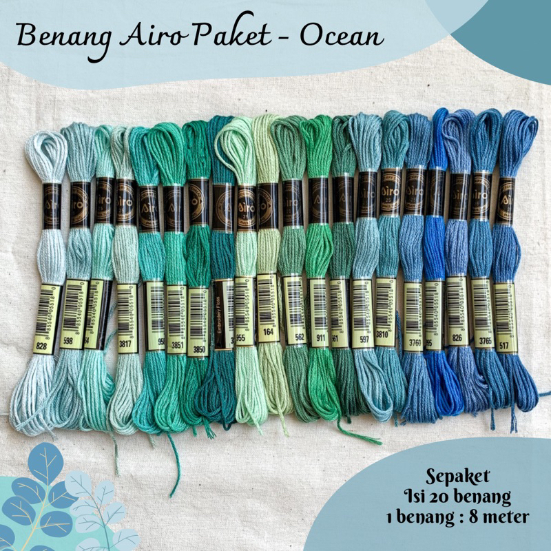 Paket Benang Sulam Airo - Ocean (20 benang)
