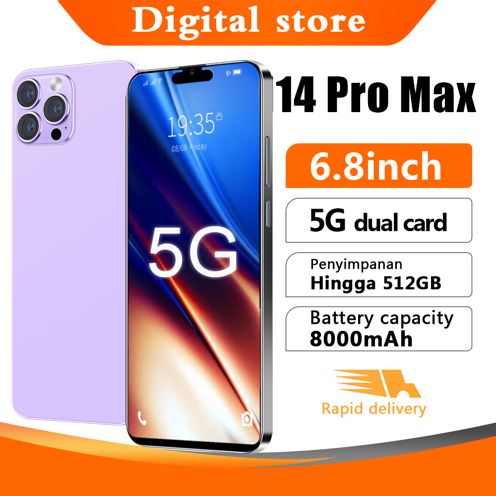 【Produk Baru HP】Ponsel Pintar Baru i14 Pro Max 6.8 inci HD Kamera Ponsel Android RAM 16GB + ROM 512G